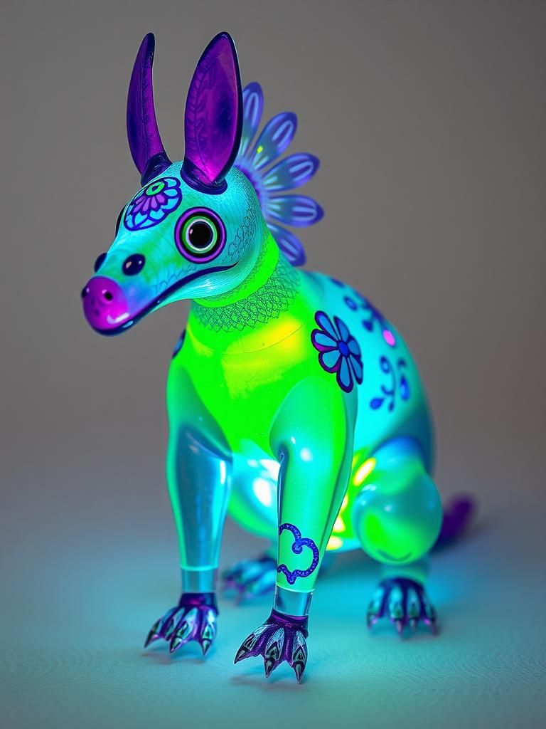 Glass Aardvark Sculpture with Holographic Glow in Comix Styl...