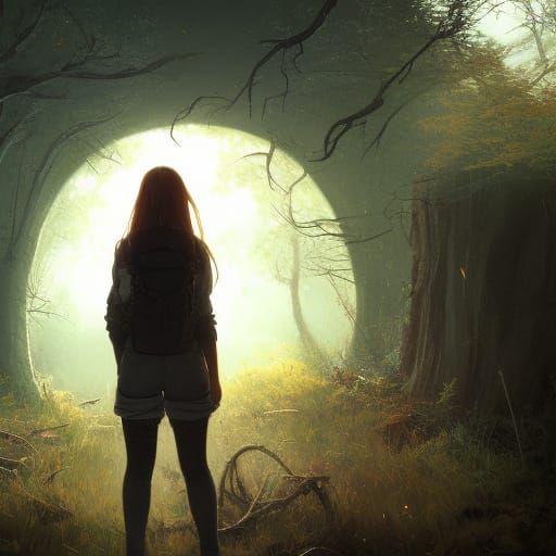 Teenage Girl at Bunker Door: Hyperdetailed Concept Art
