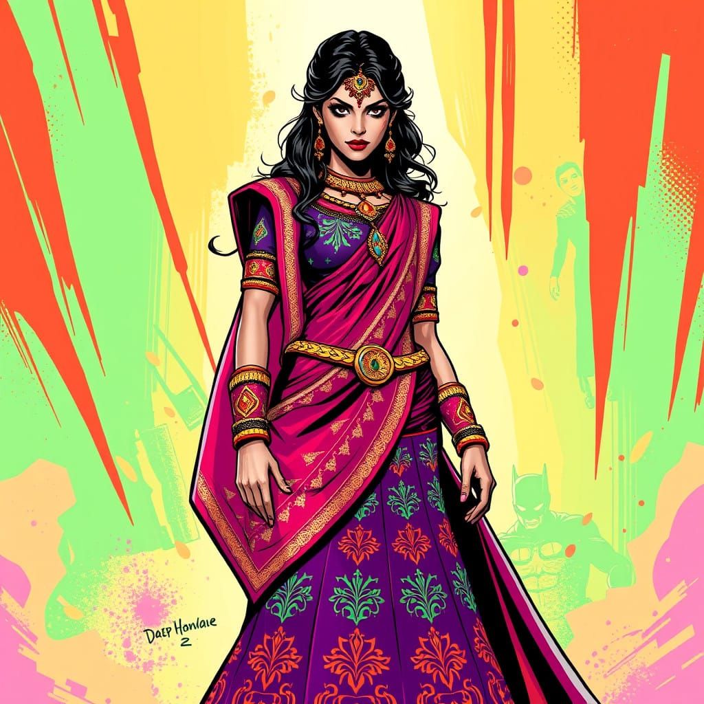 Surreal DC Comics Art of Talia al Ghul in Vibrant Indian Leh...
