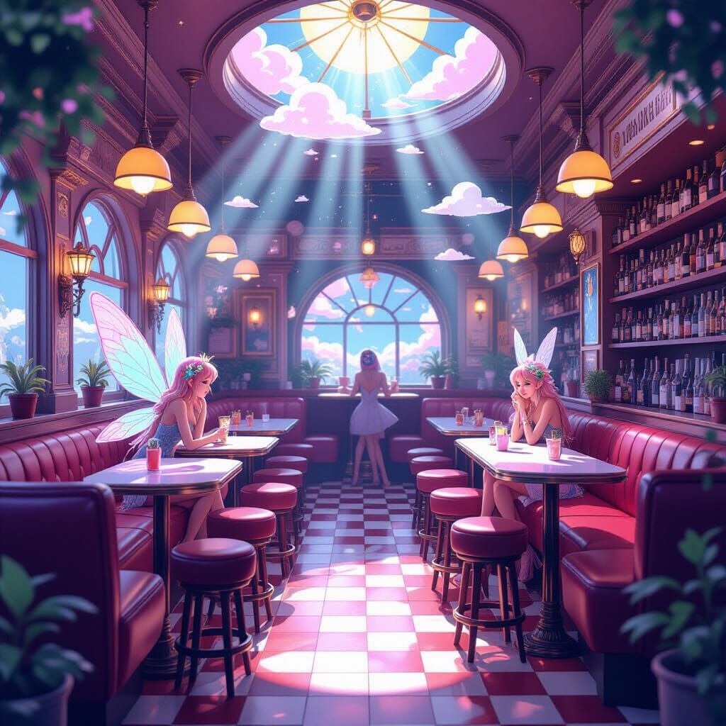 Fairy Dive Bar: Whimsical Neon-Lit Fantasy