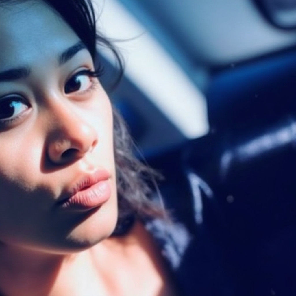 Anime-Inspired Portrait of a Young Woman in Digital Matte Pa...