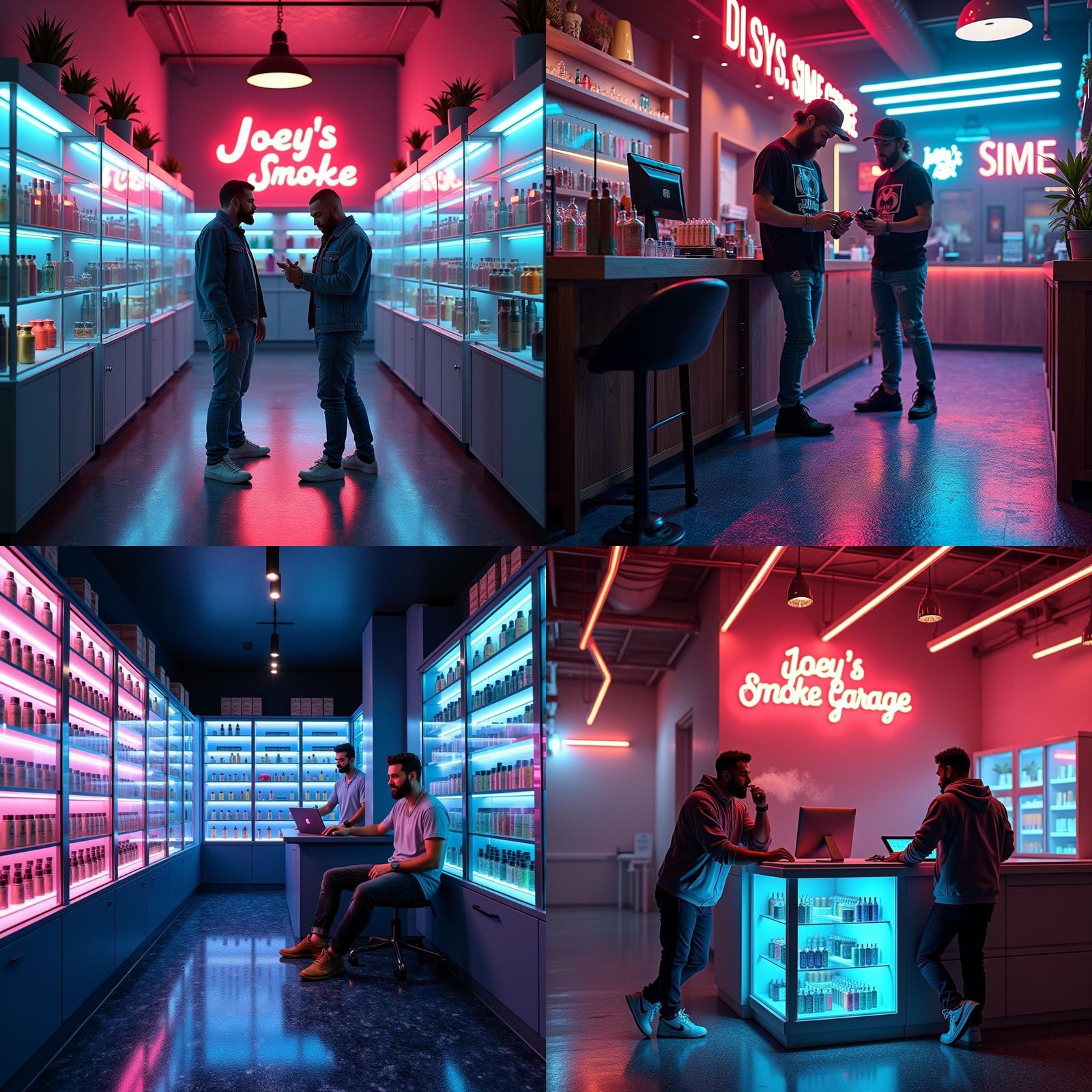 Man Vaping in a Futuristic Smoke Shop