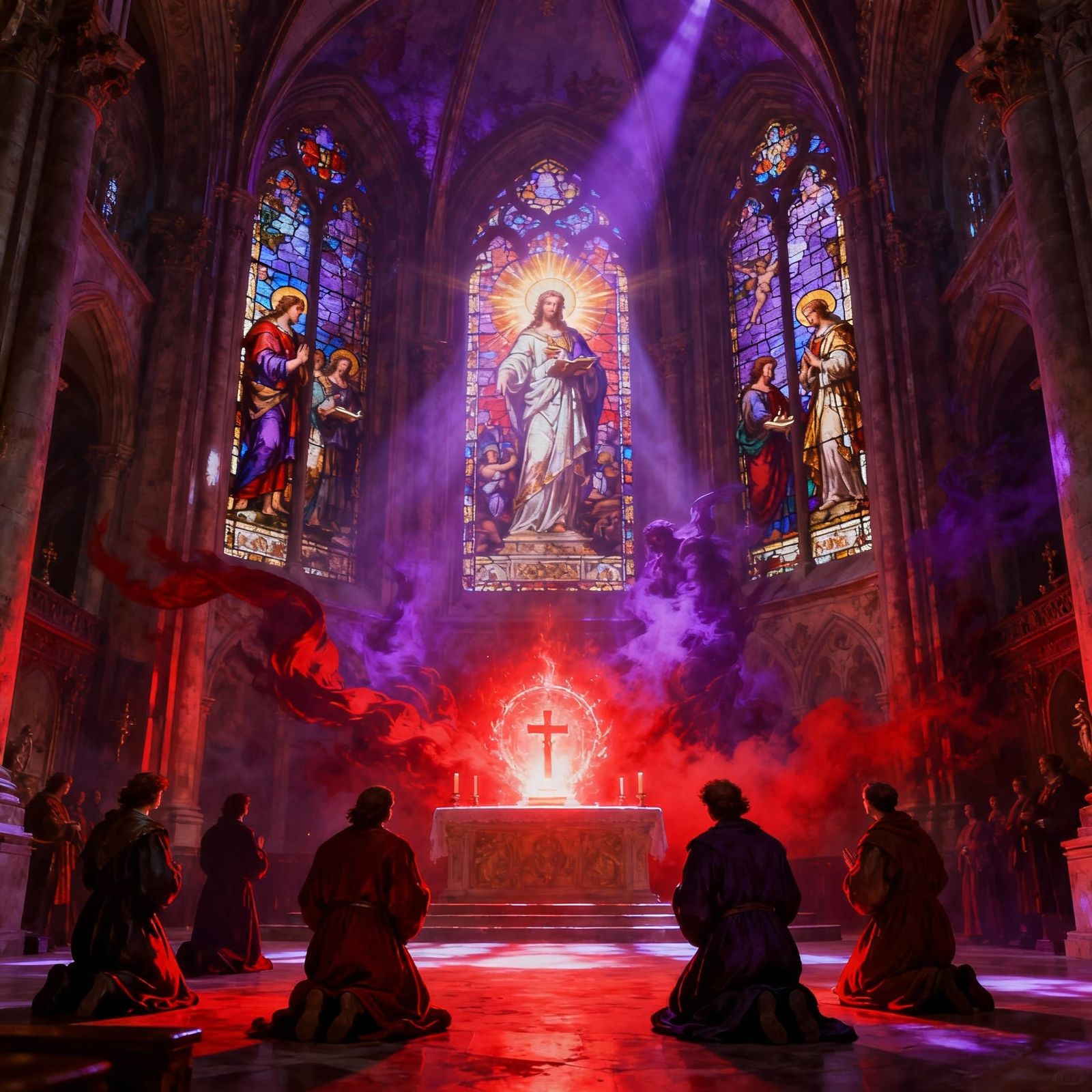 Ornate Cathedral Interior in Dramatic Baroque Style