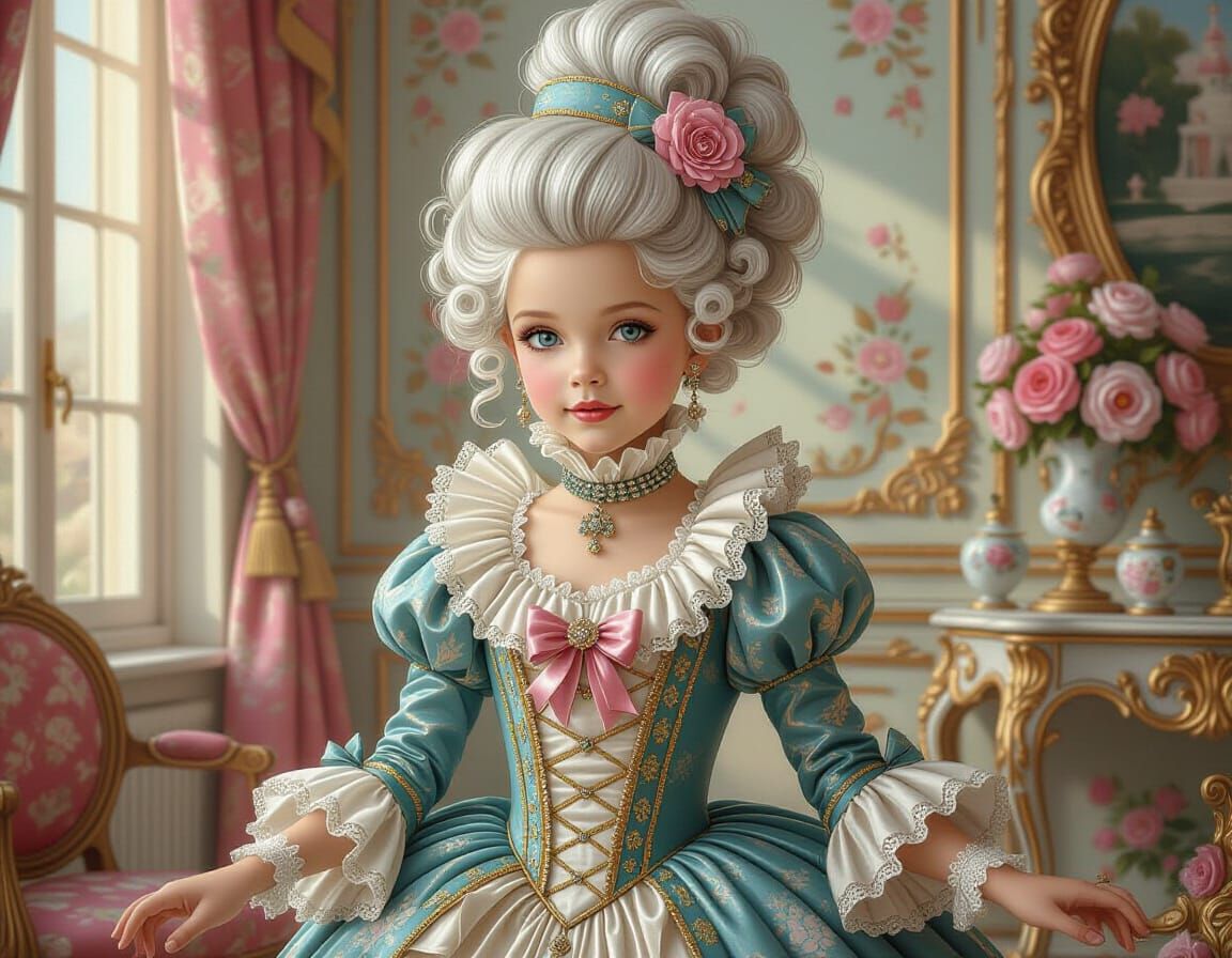 Elegant Girl in 18th Century Rococo Setting