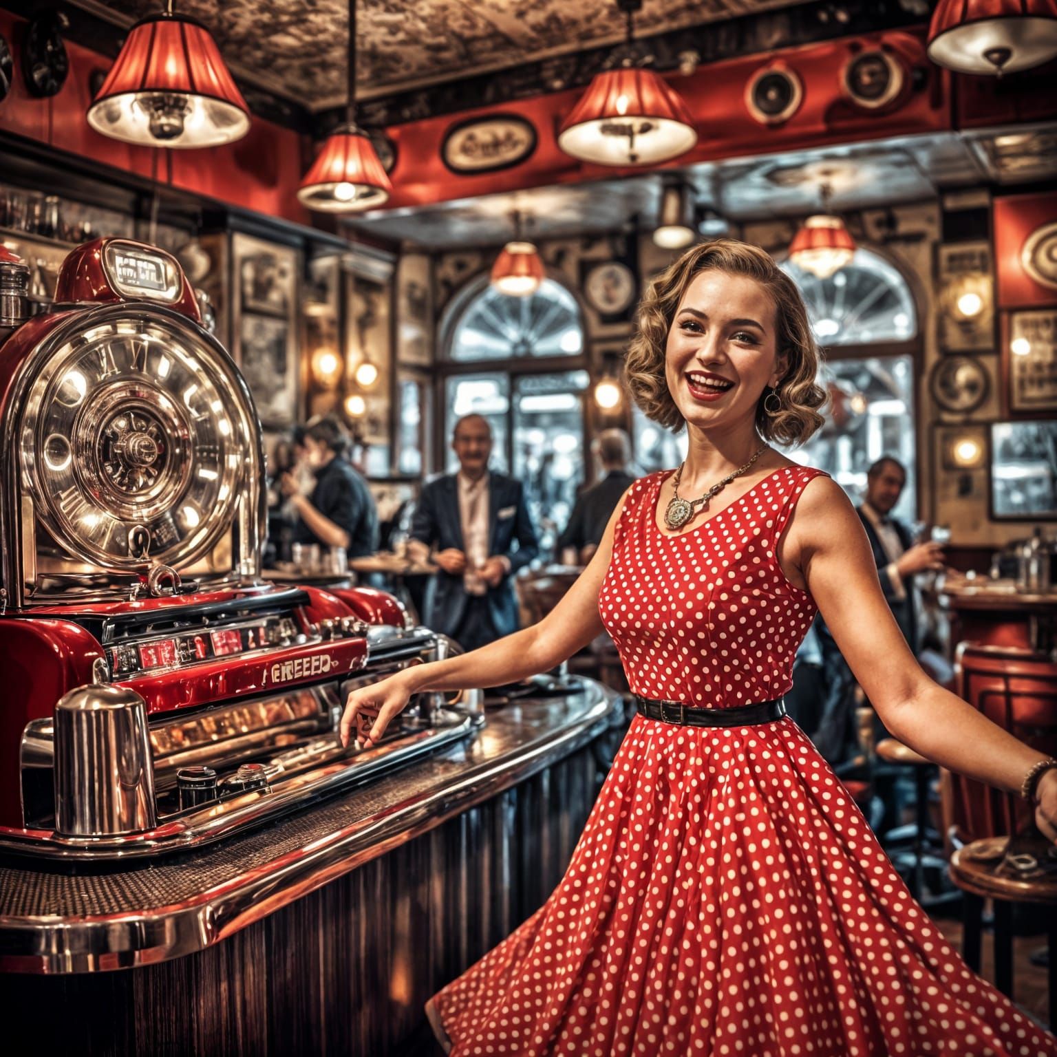 Dancing Girl in 1920s Jazz Bar, Hyperrealistic