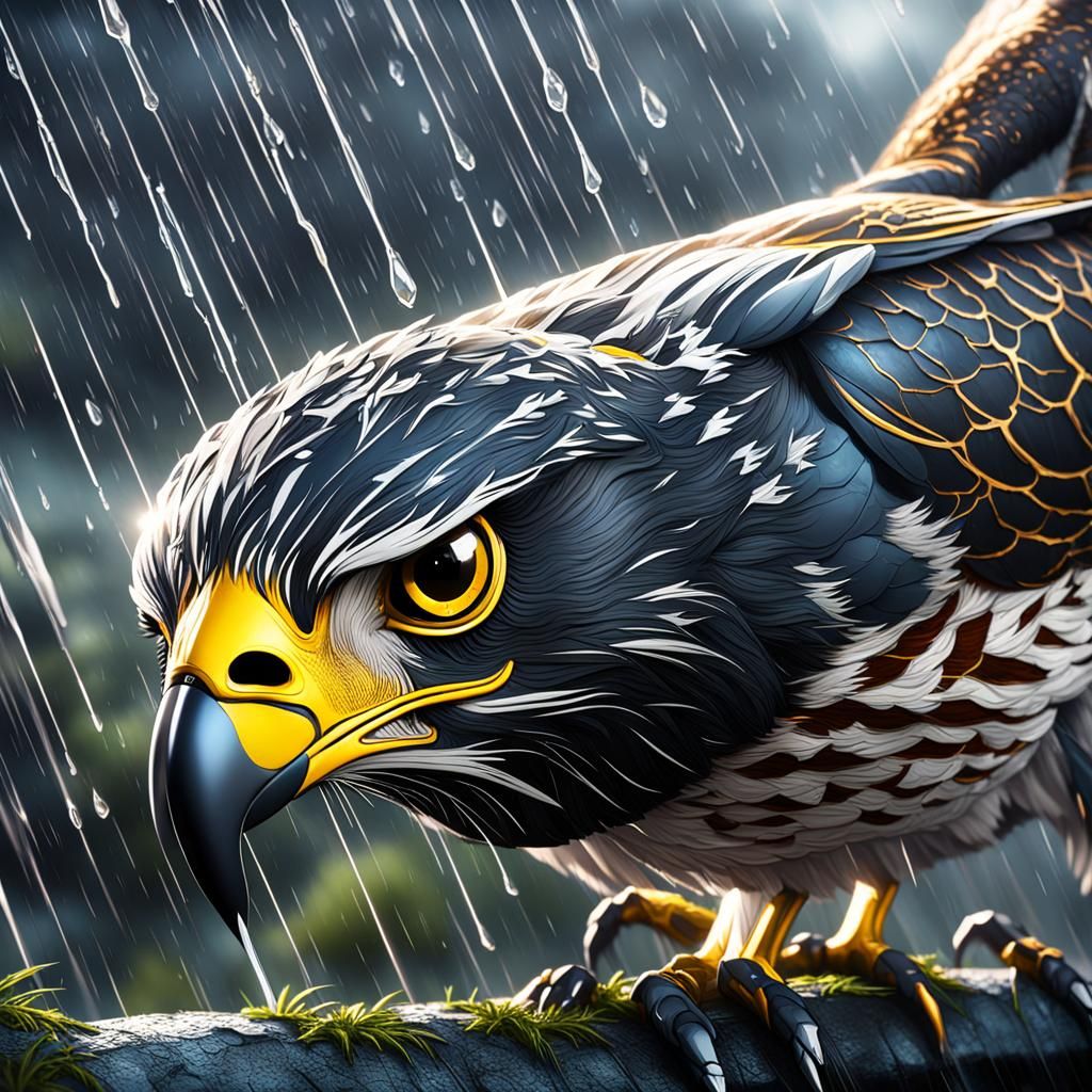Falcon Sniper in Rainy Climate: Cinematic Art