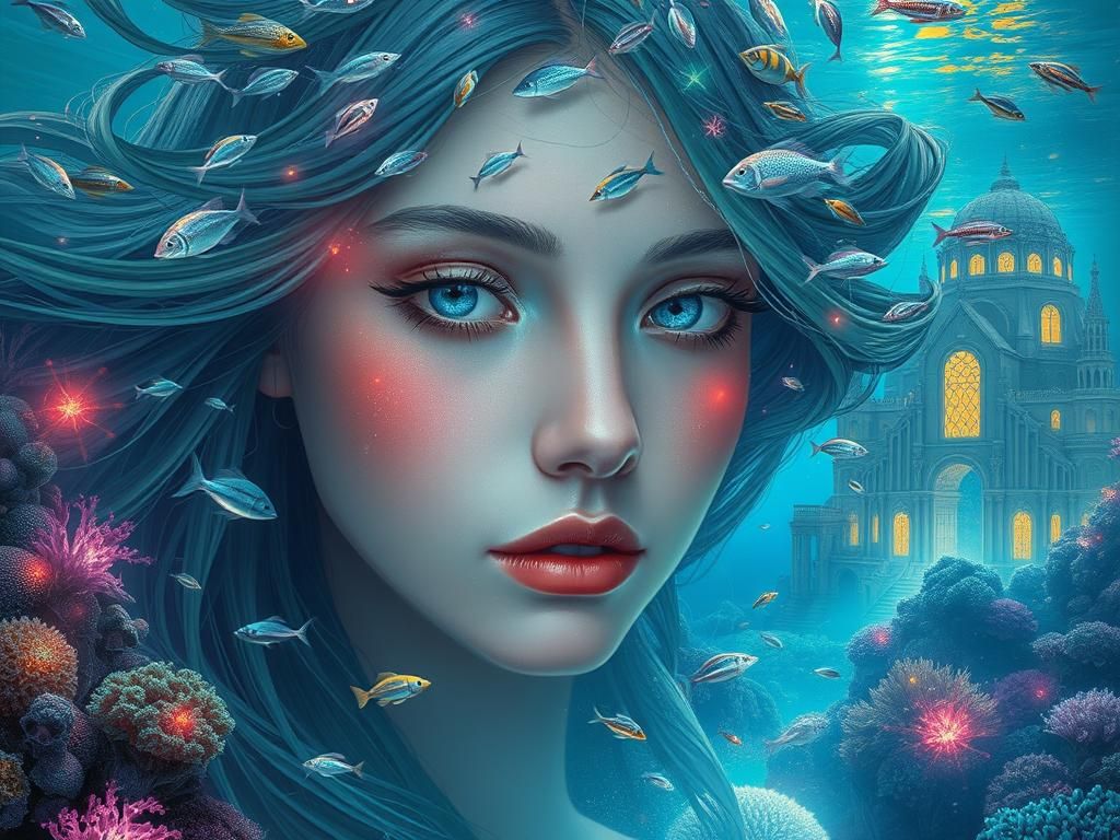 Underwater Metropolis Portrait in Surreal Style
