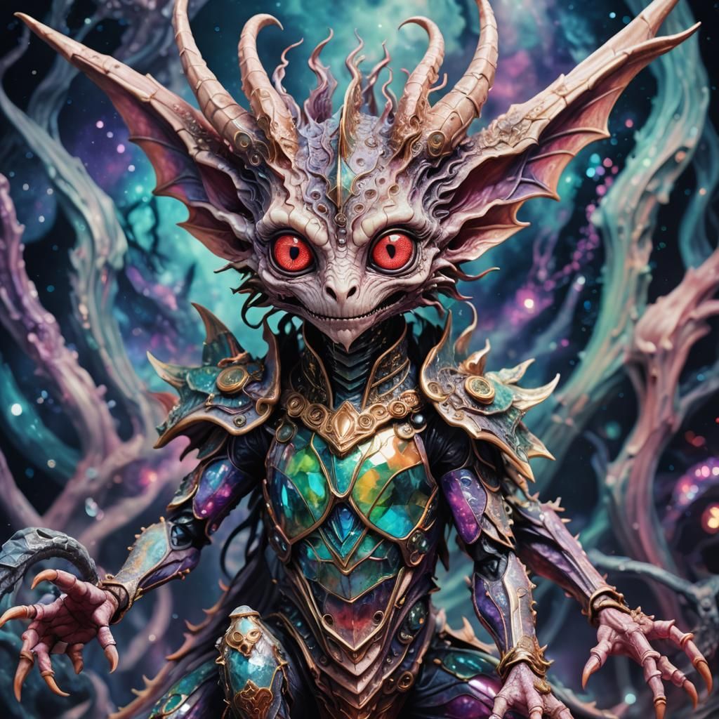 Demonic Extraterrestrial Wyvern Doll in Mixed Media