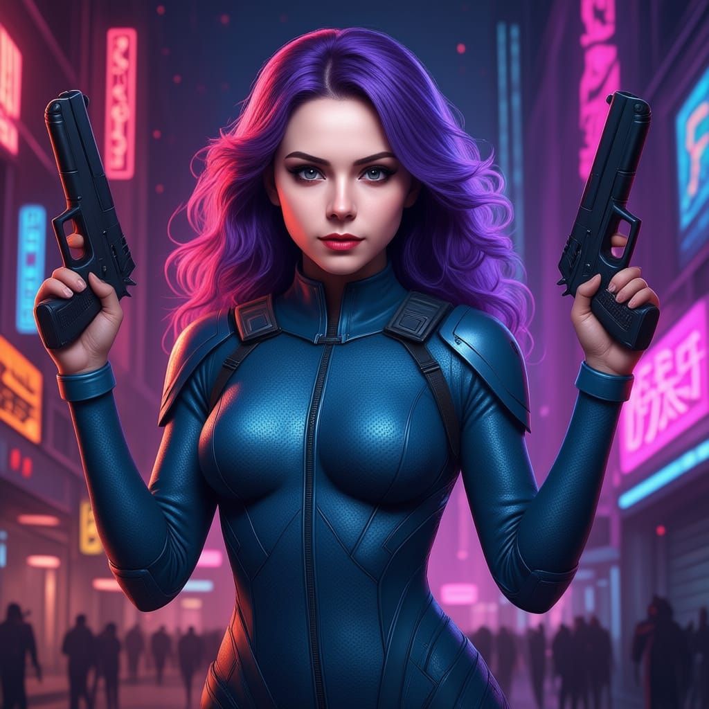 Cyberpunk Superheroine in Neon City
