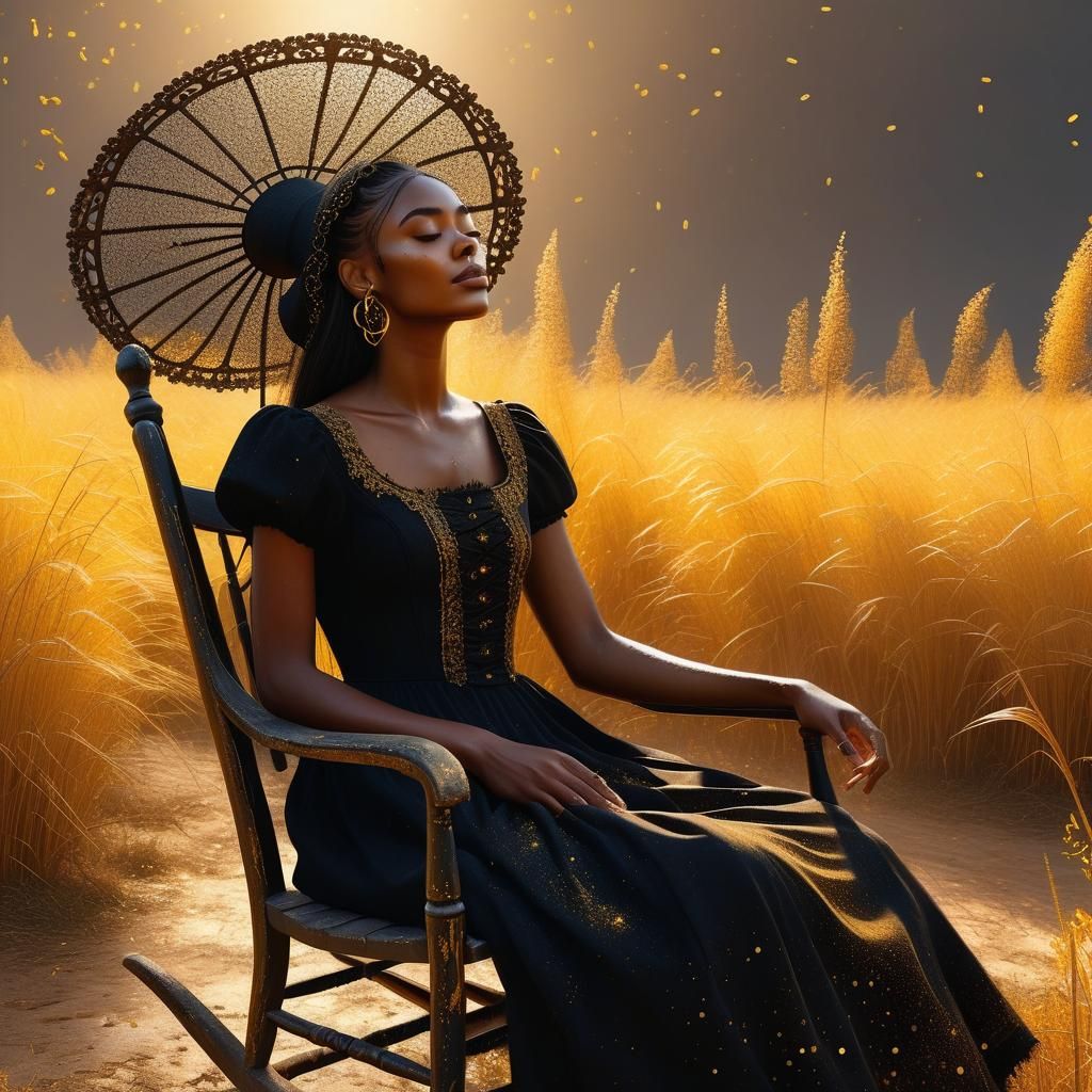 Mystical Woman in Sun-Drenched Field, Splash Art