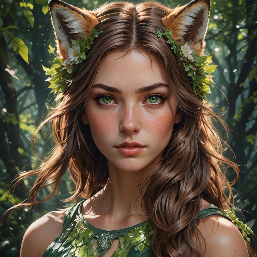 Hyperrealistic Fox Girl Portrait in Digital Art Style