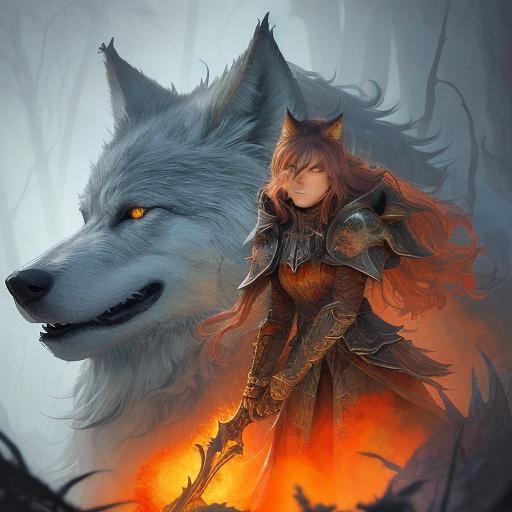 Mystical Wolf Woman Portrait in Fantasy Forest