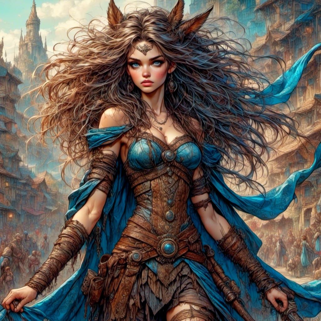 Viking Shield Maiden with Blue Dreadlocks