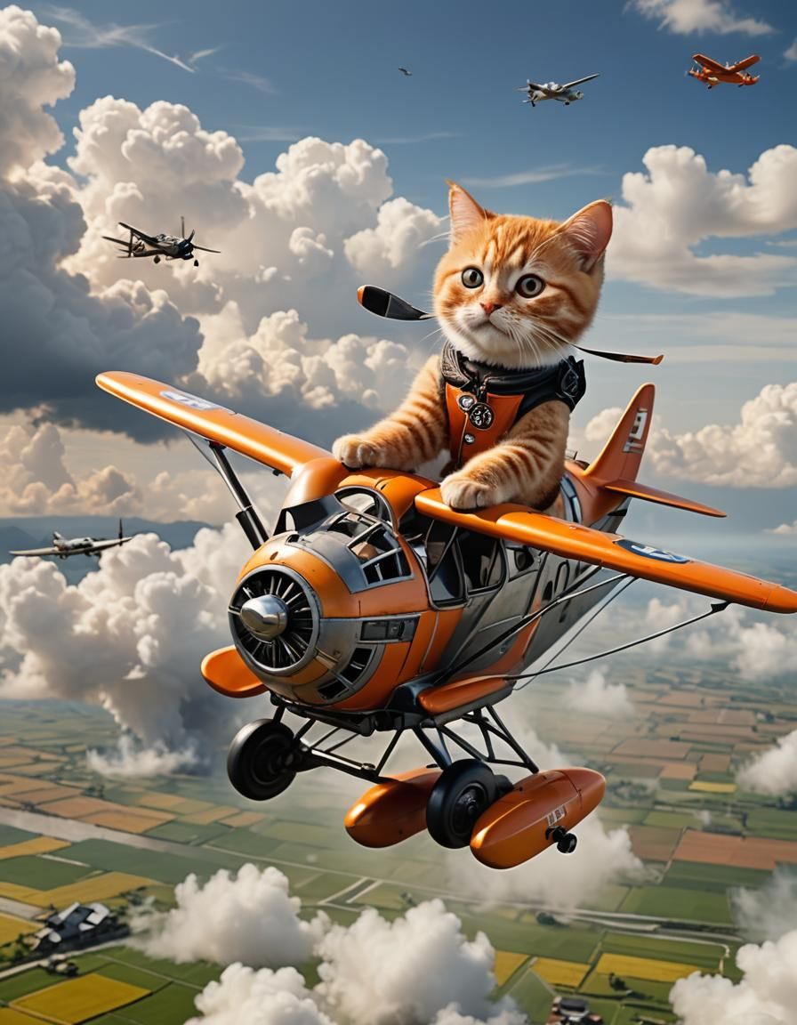 Orange Munchkin Cat Pilot in Miniature Plane