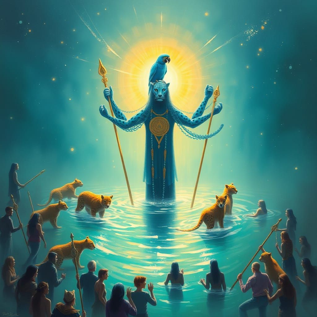 Blue Leopard Shaman in Iridescent City of Light