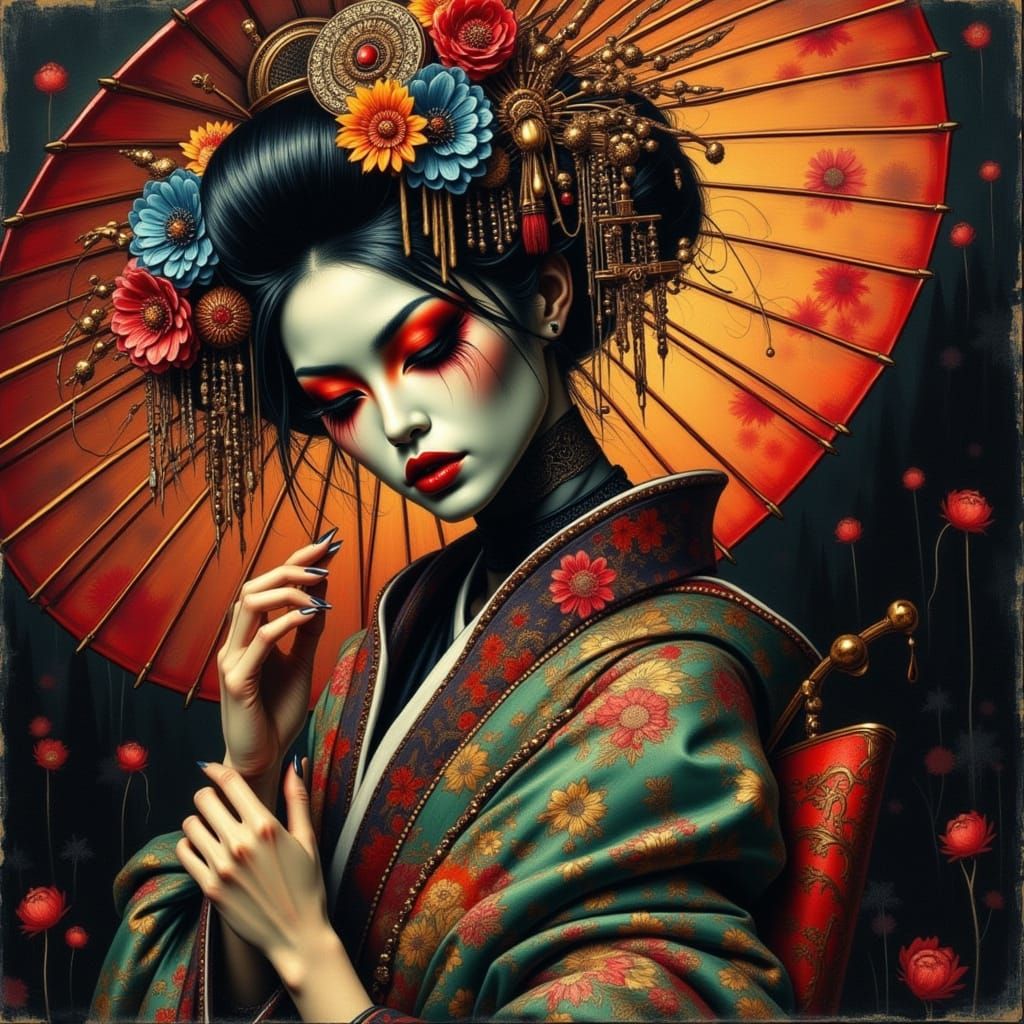 Horrific Geisha in Eerie Flux