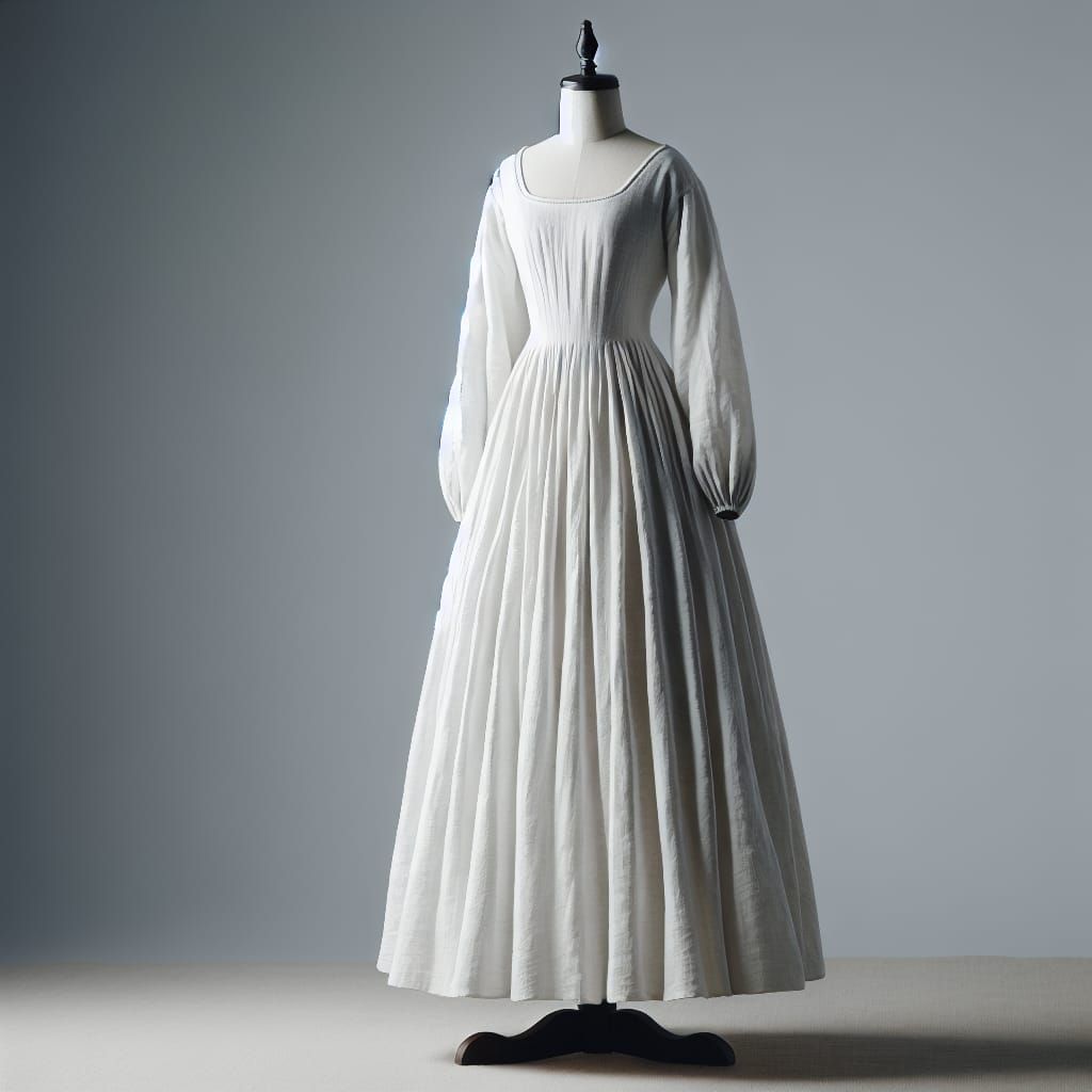 Medieval White Linen Dress on Stand