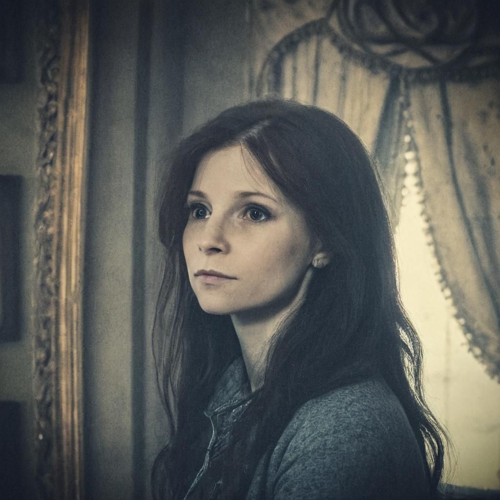 Contemplative Woman in Baroque Room as Daguerreotype