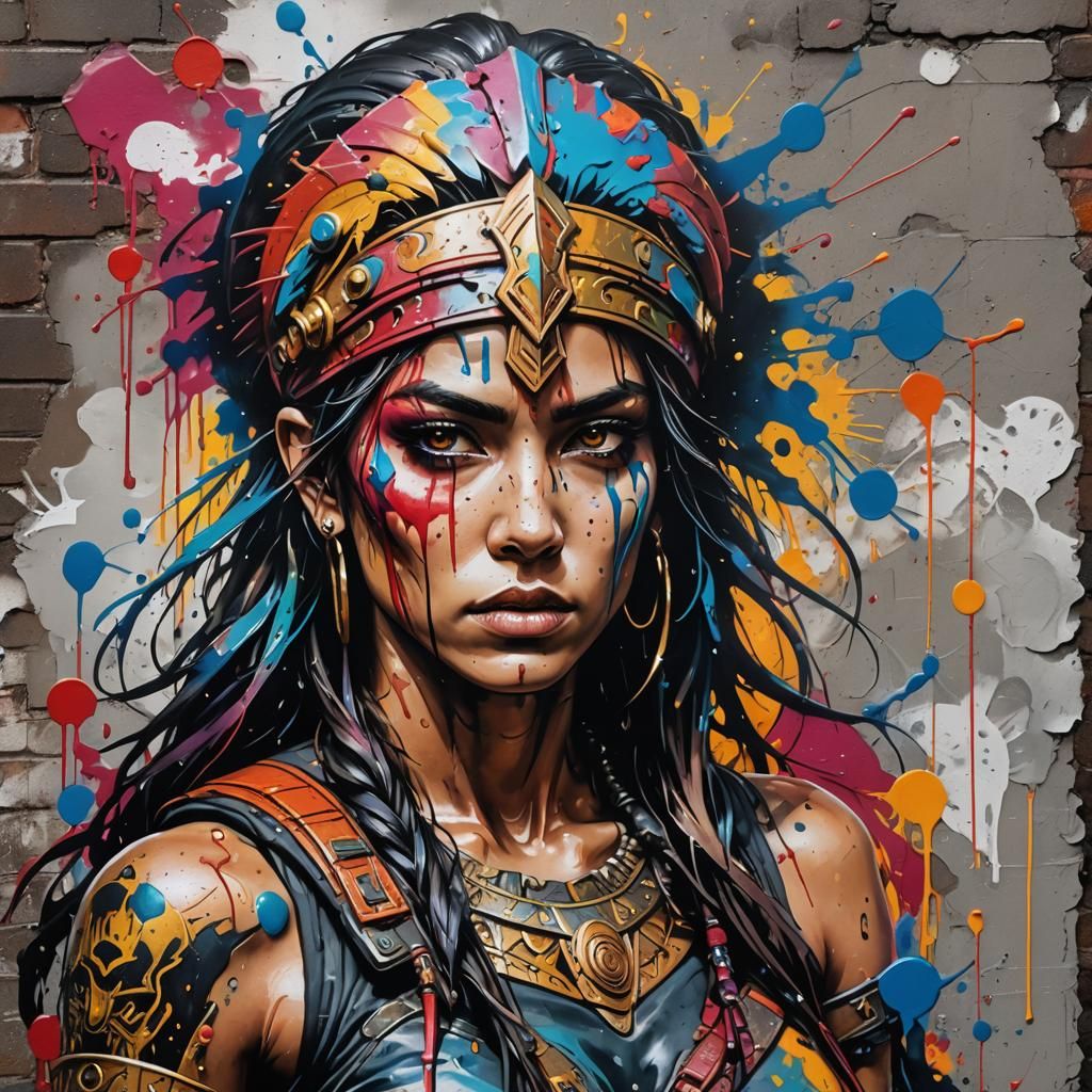 Warrior Woman in Graffiti Splash Art