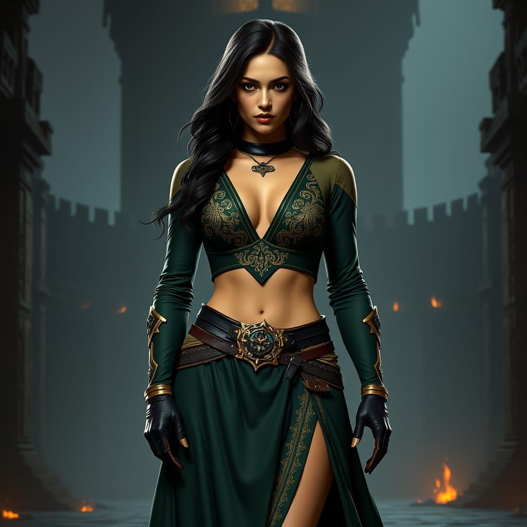 Dark Fantasy Assassin in Ancient Fortress