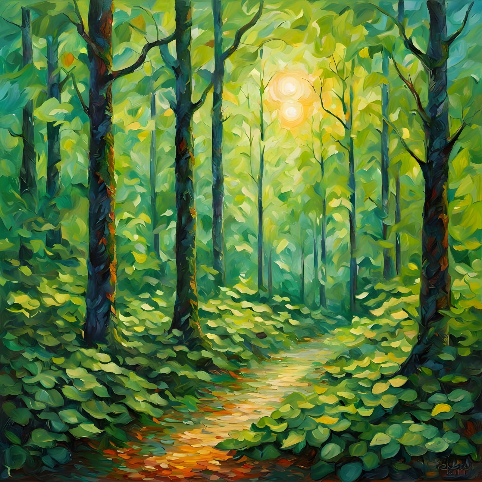 Dense Forest Bathed in Warm Sunlight