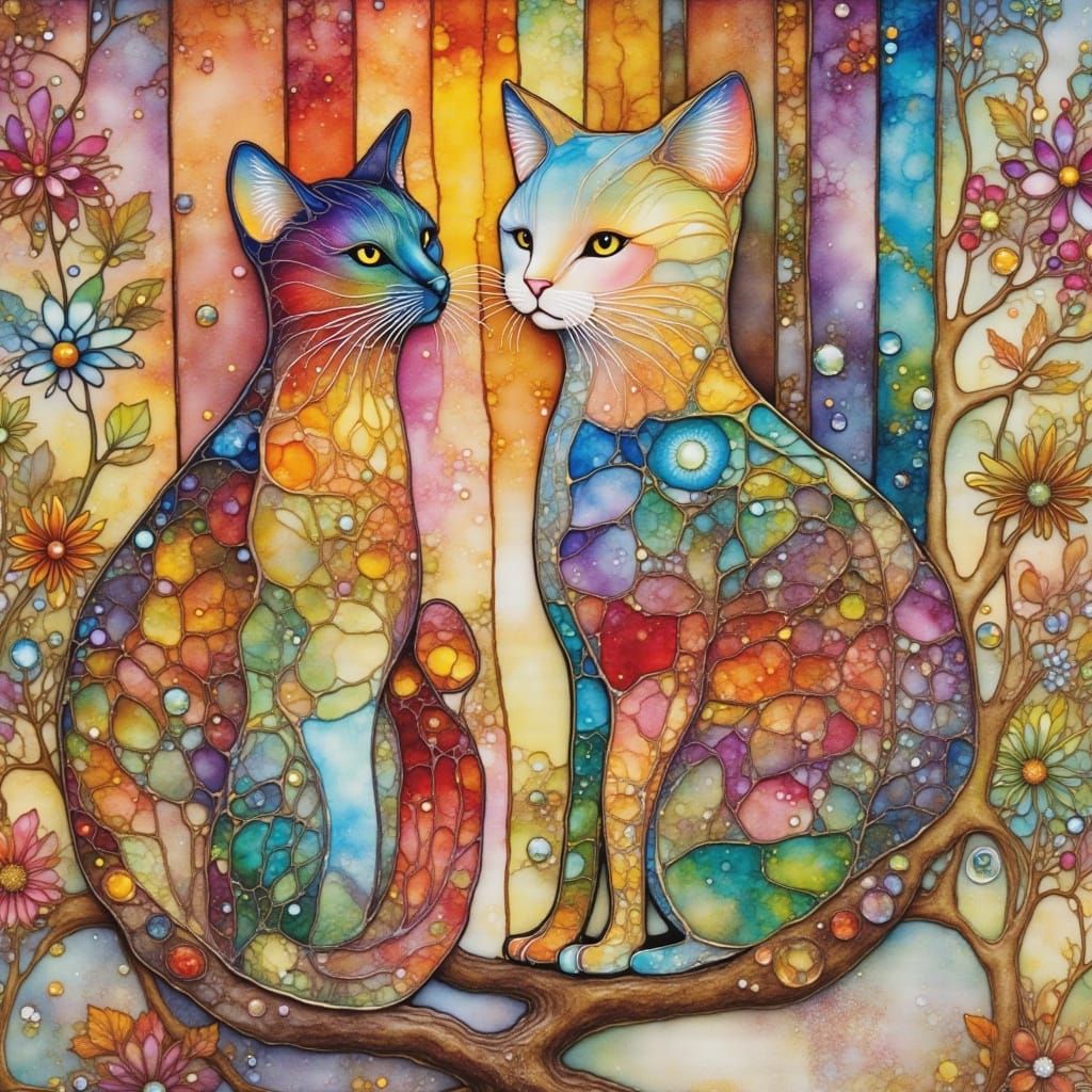 Whimsical Cats in Distressed Glass Art