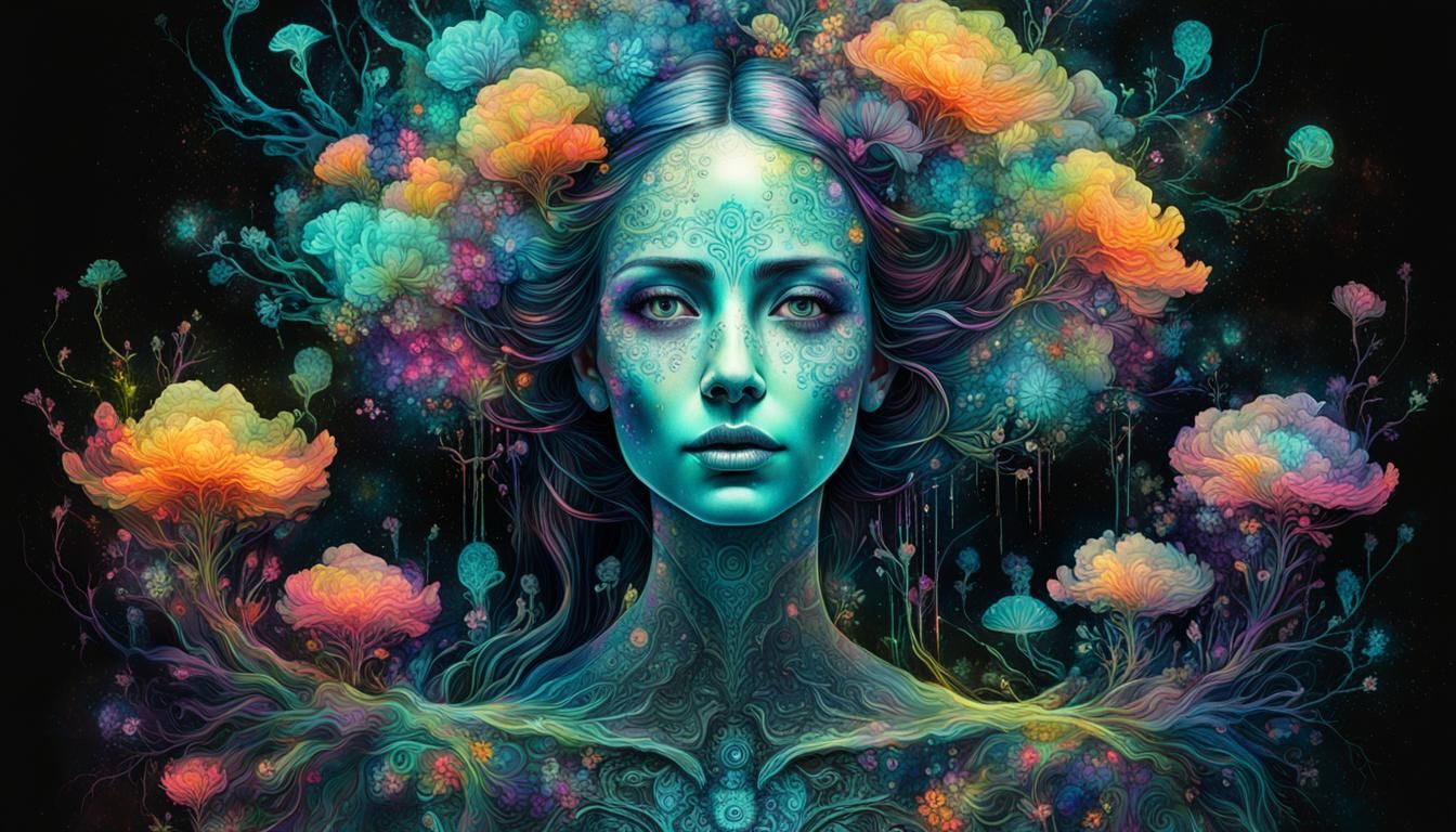 Fluorescent Ghost Girl Portrait in Victorian Style