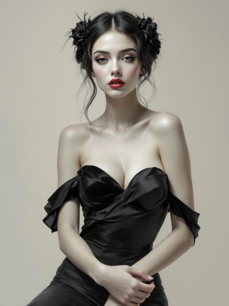 Elegant Female Figure in Geometric-Botanical Frame