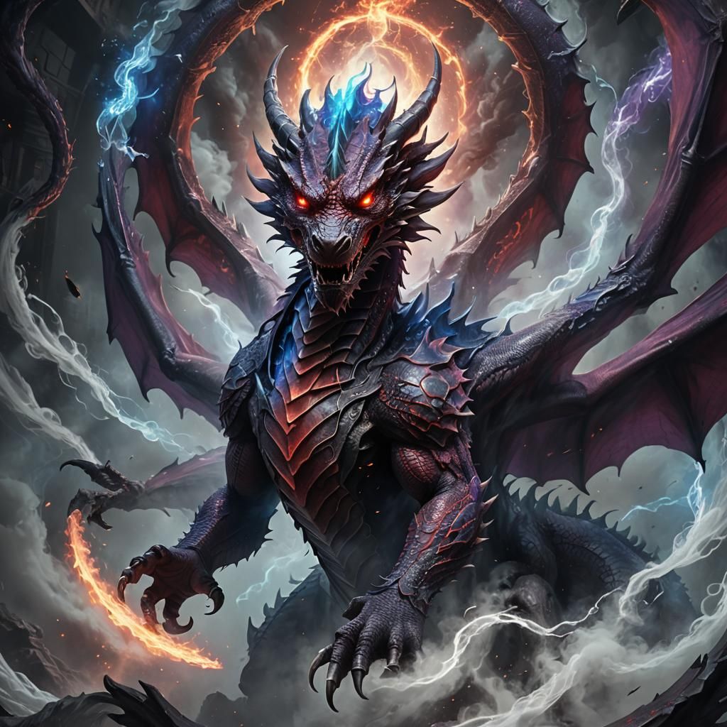 Red Dragon in Smoke Vortex: Digital Matte Painting