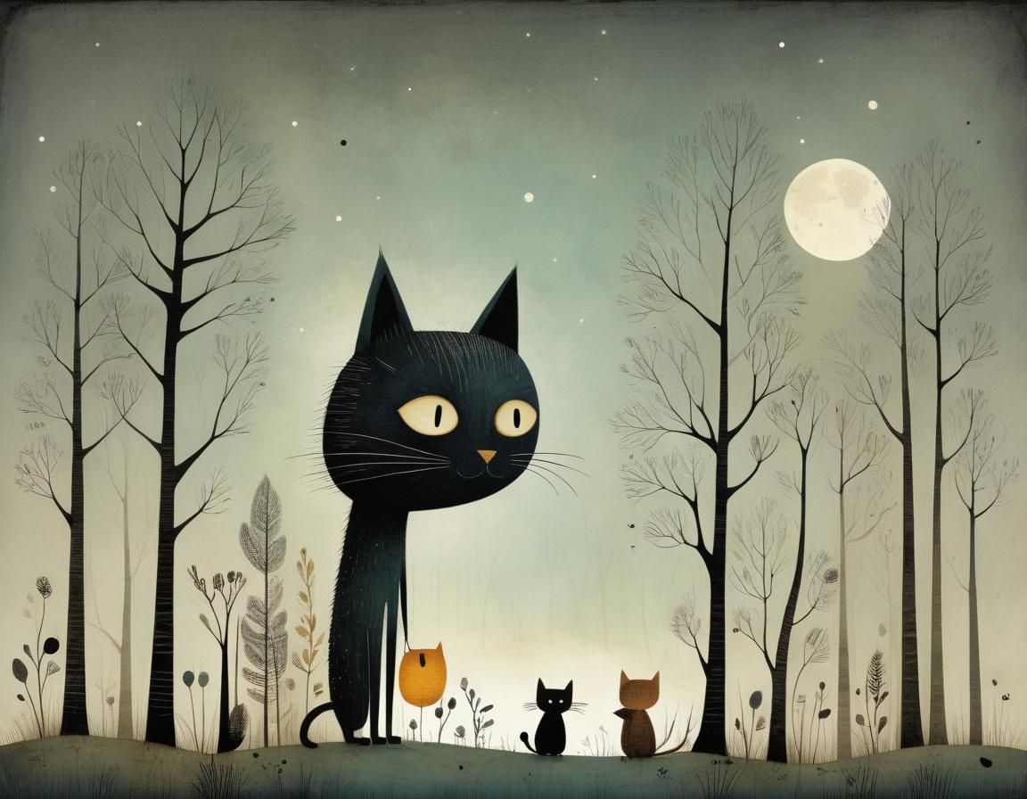 Charming Cat Storybook Illustration
