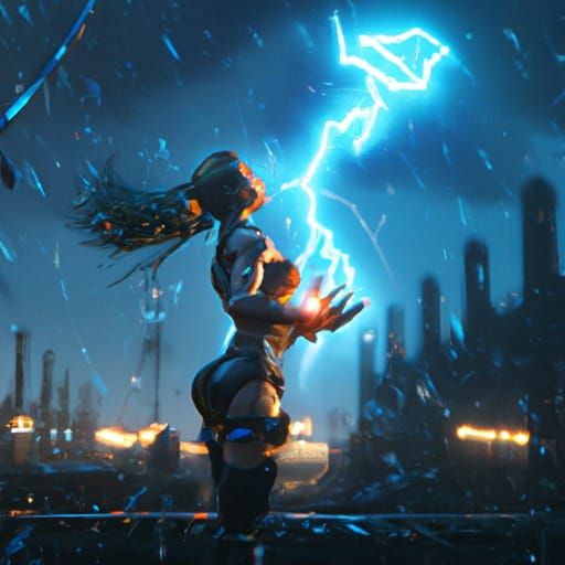 Woman Struck by Lightning: Detailed Matte Painting