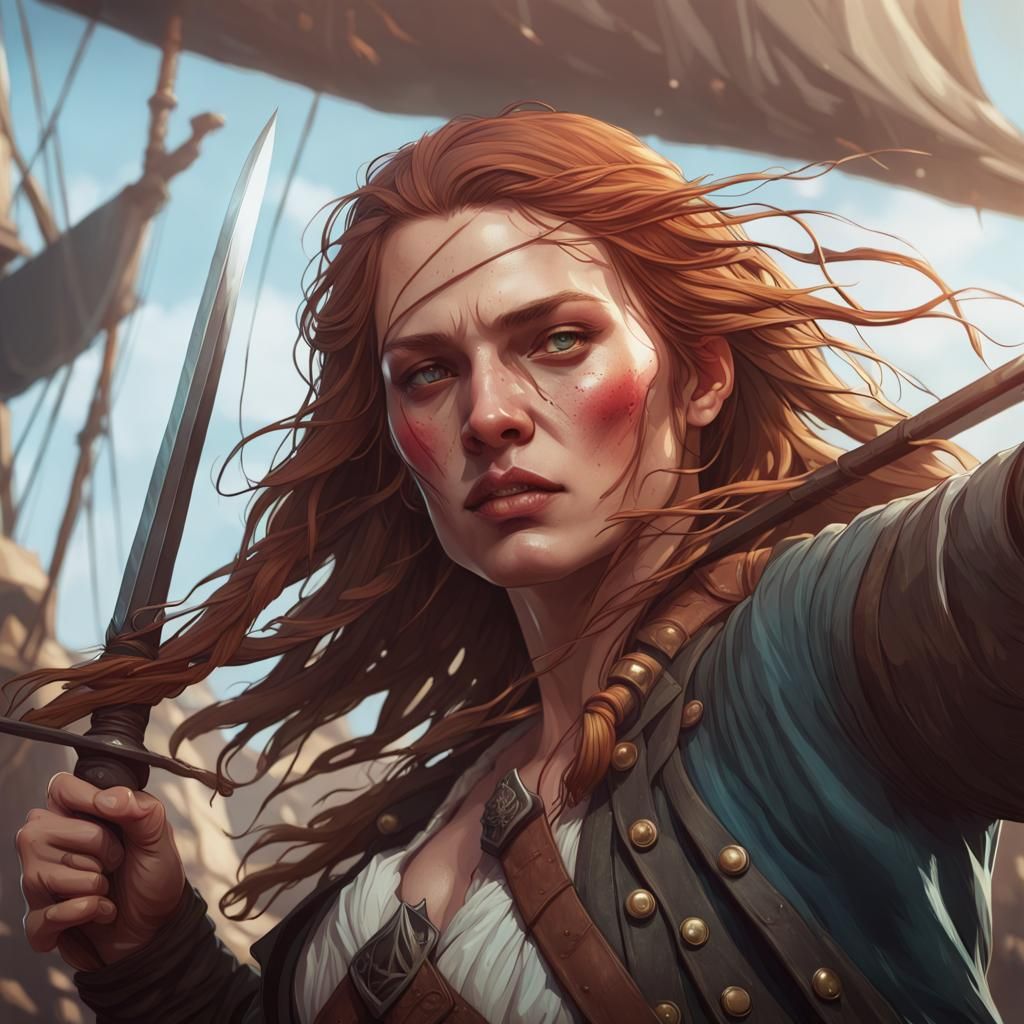 Anne Bonny Portrait in Hyperdetailed Art Style