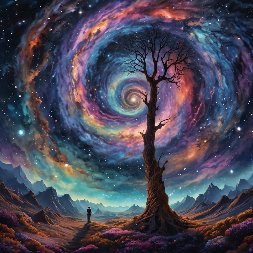 Astronaut in Surreal Galaxy Tunnel, Watercolor Style