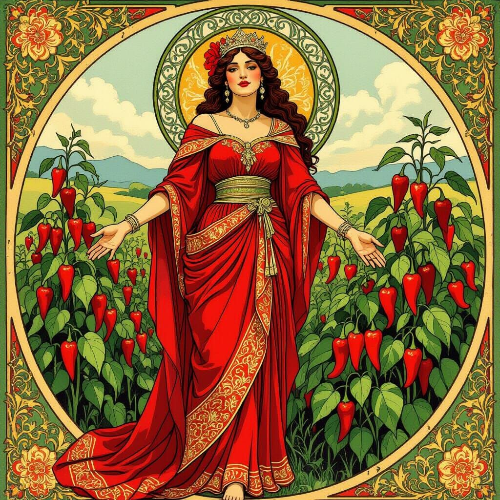 Regal Queen Amidst Crimson Chile Landscape