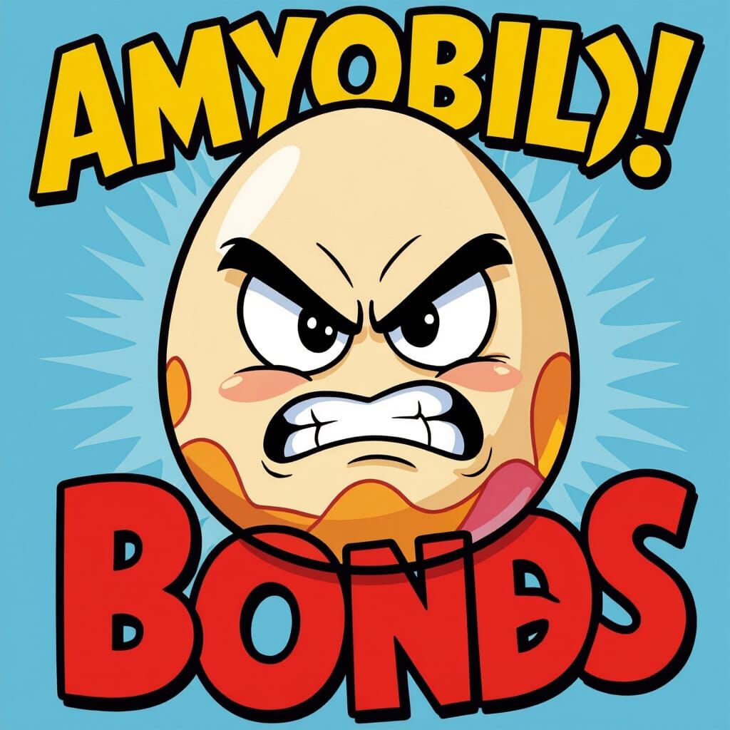 Frustrated Egg Character in Looney Tunes Style