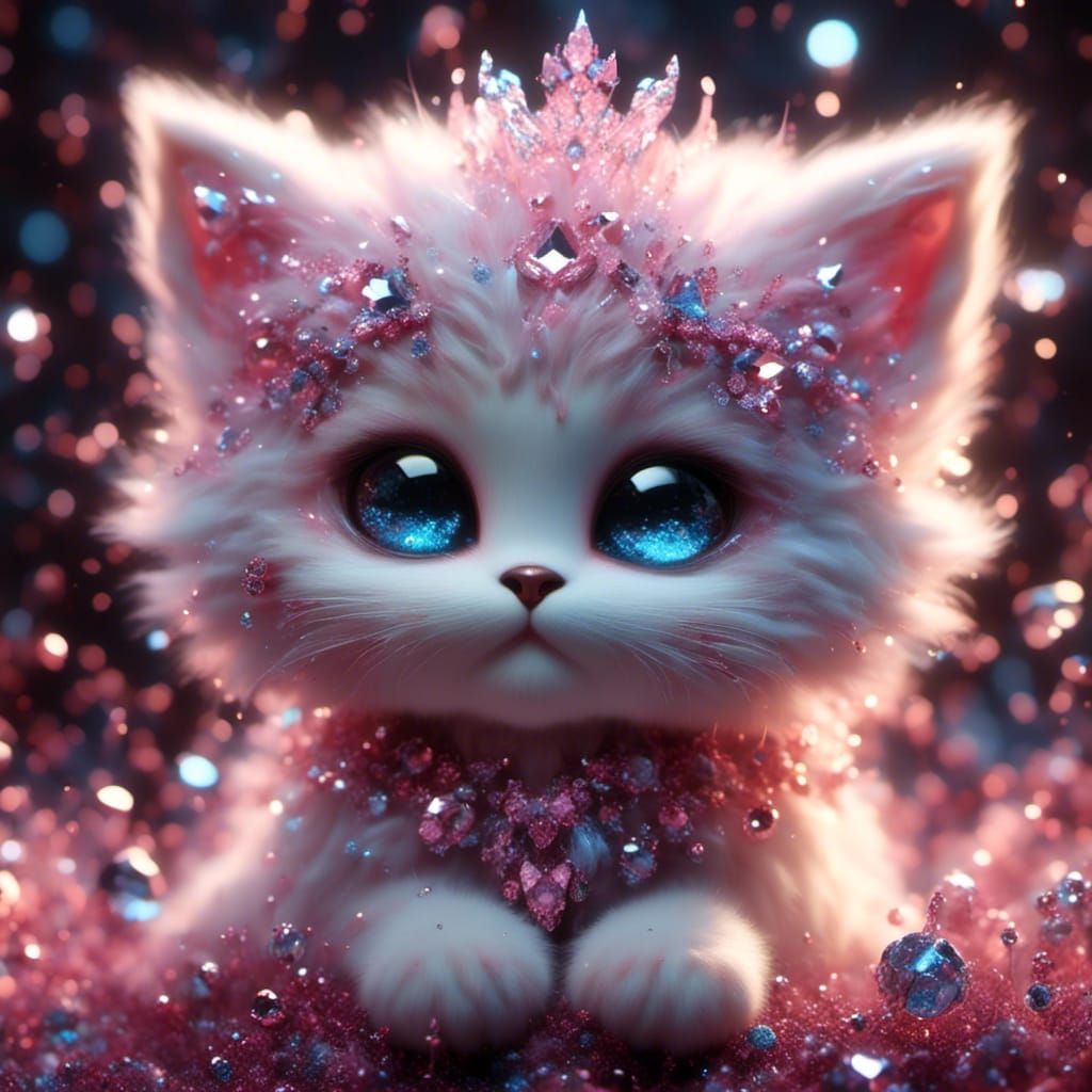 Sparkly Crystal Kitten with Pink Eyes