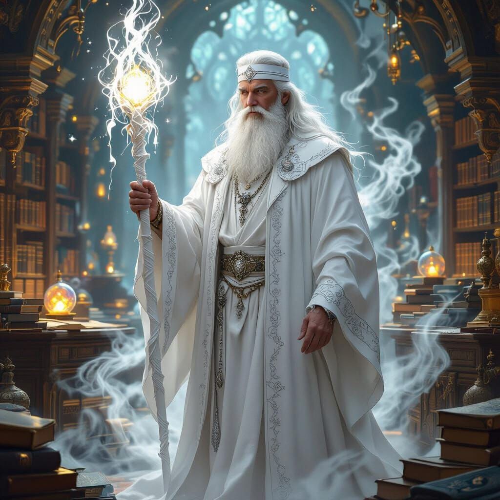 Mystical Wizard in Lavish Chamber, Digital Art