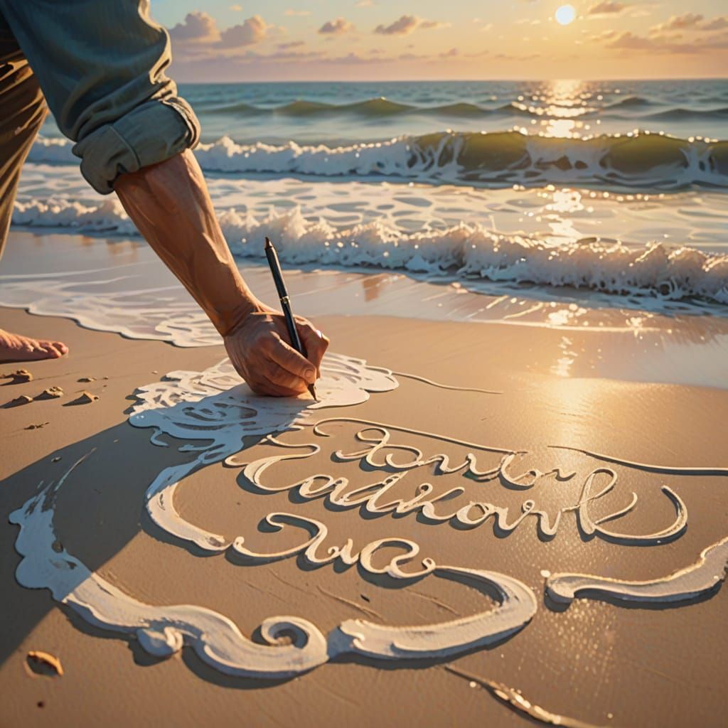 Sand writing on the beach