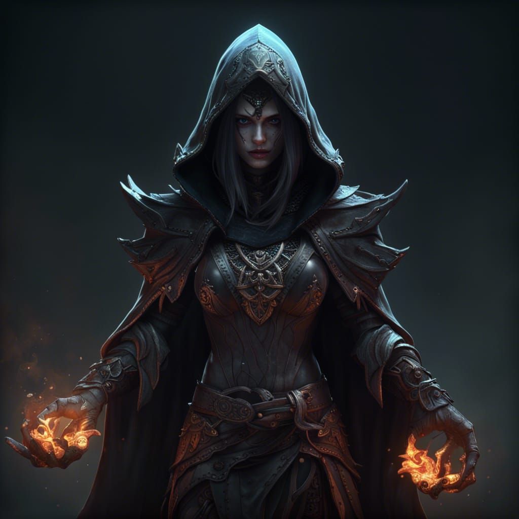Hooded Necromancer in Dark Fantasy Style