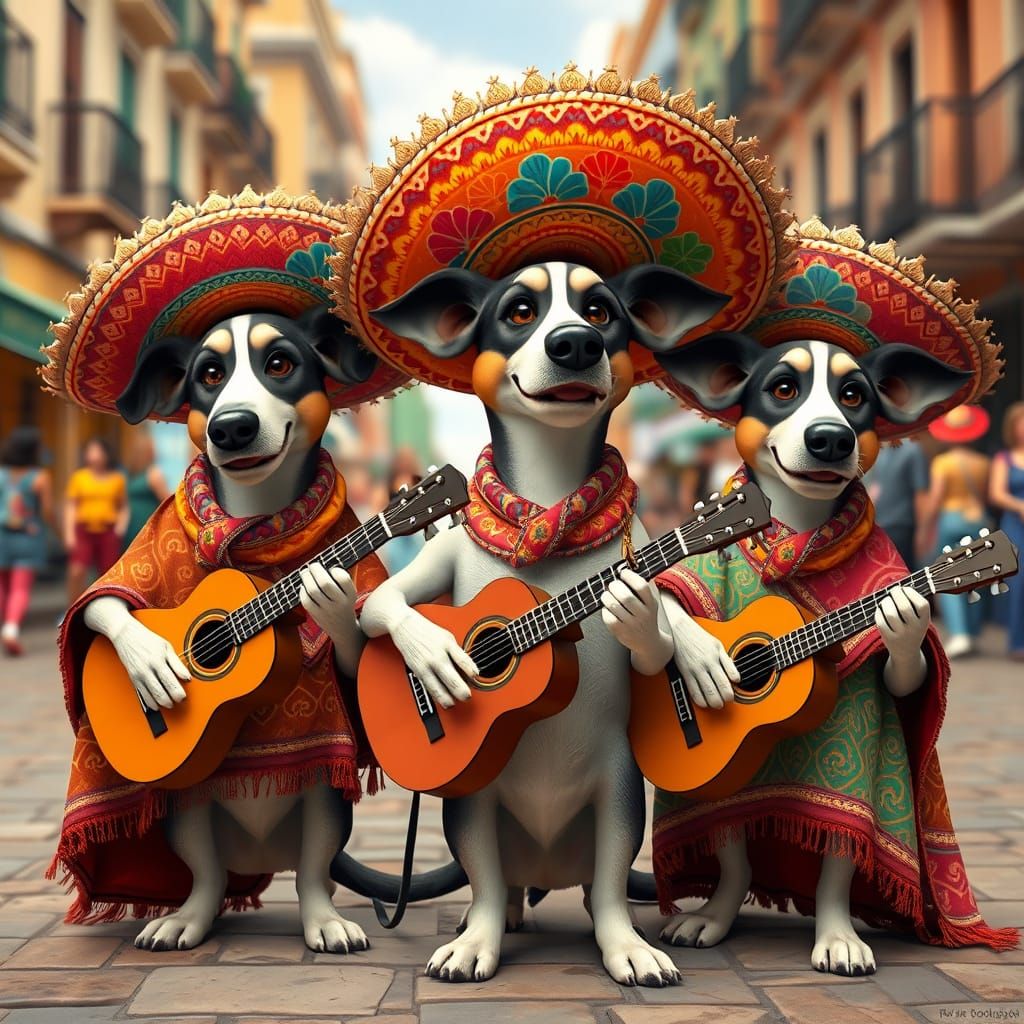 Mariachi Dogs in Vibrant Cartoon Style