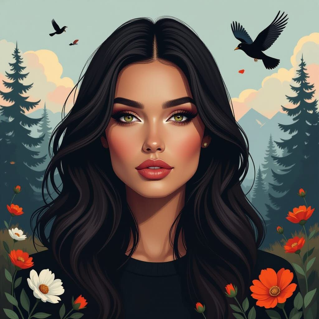 Surreal Portrait: Woman in a Digital Landscape