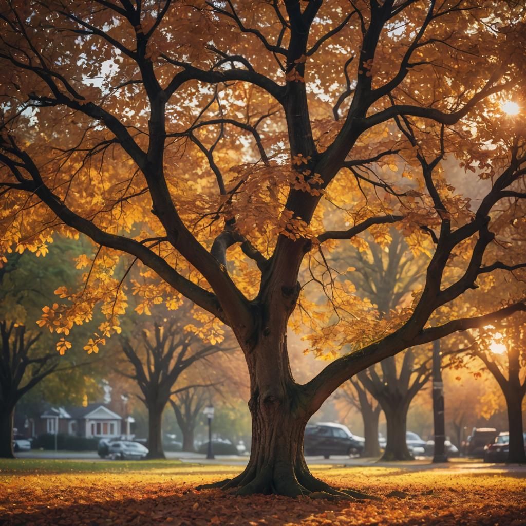 Colorful Tree at Sunset: Autumn Landscape Photography