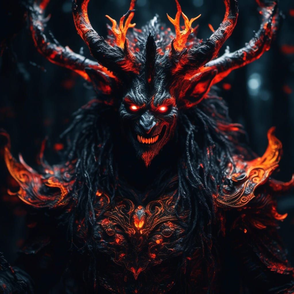 Grinning Fae Man in Bioluminescent Dark Oil Painting