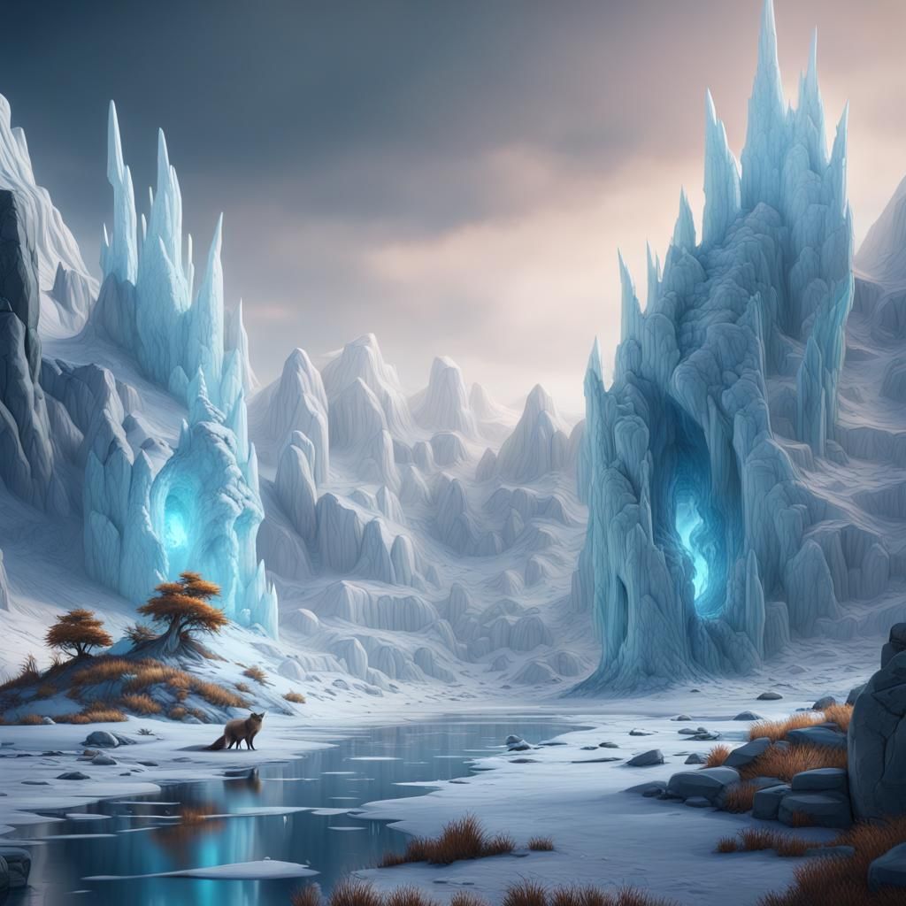 Detailed Ice Fox Matte Painting in 8K