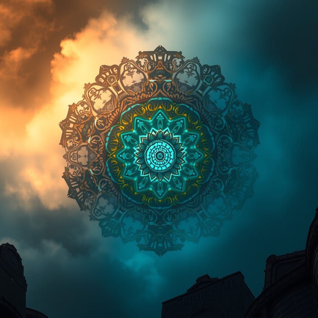 Surreal Steampunk Mandala in Gilded, Majestic Atmosphere