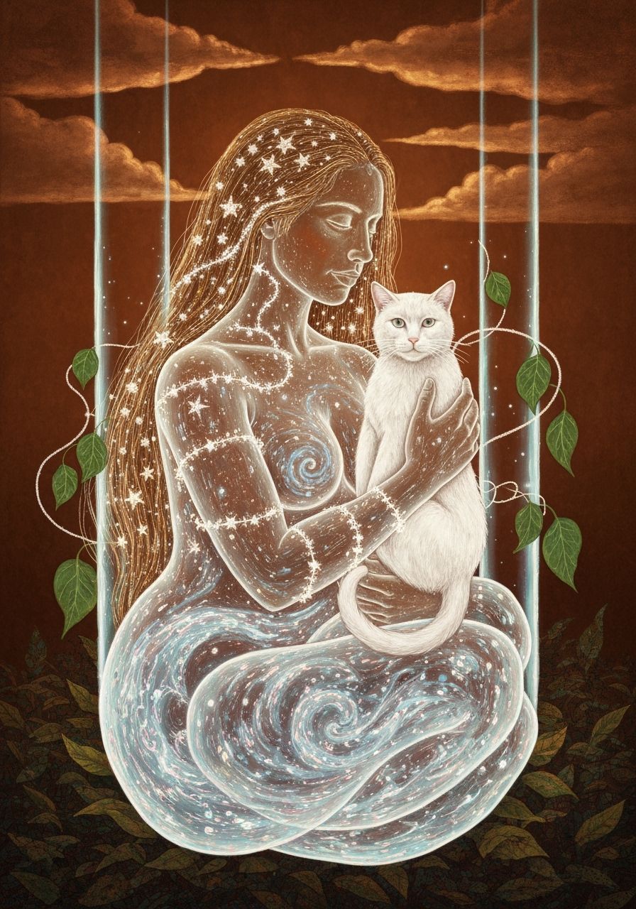 Ethereal Woman With Transparent Body Holds White Cat Amidst ...