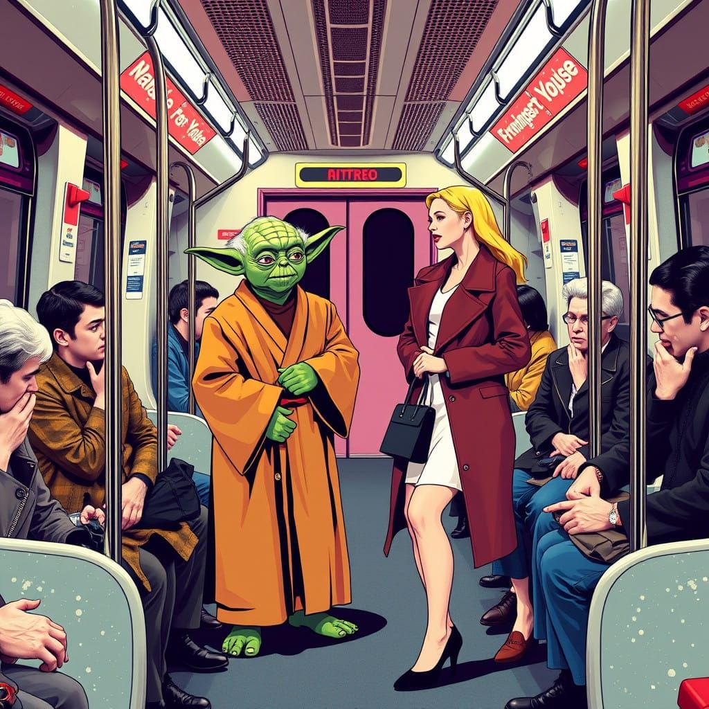 Surreal Pop Art Portraits of Yoda Flirting in Metro