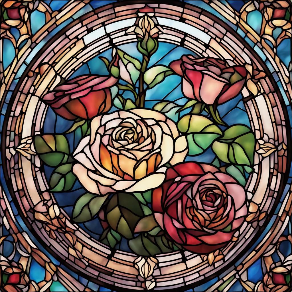 Stained-Glass Roses in Circular Design