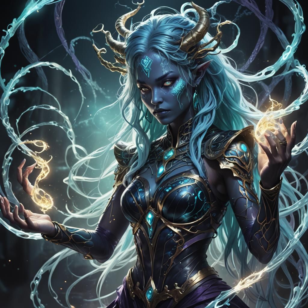 Ethereal Demon Weaving DNA: Dark Fantasy Art