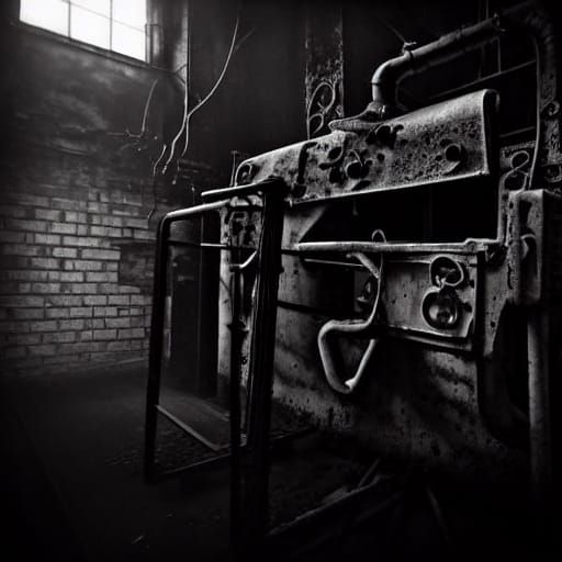 Gothic Industrial Coffee Shop in High Contrast Black and Whi...